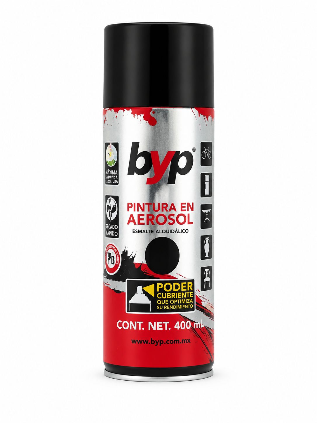 PINTURA EN AEROSOL NEGRO BRILLANTE 400ML BYP